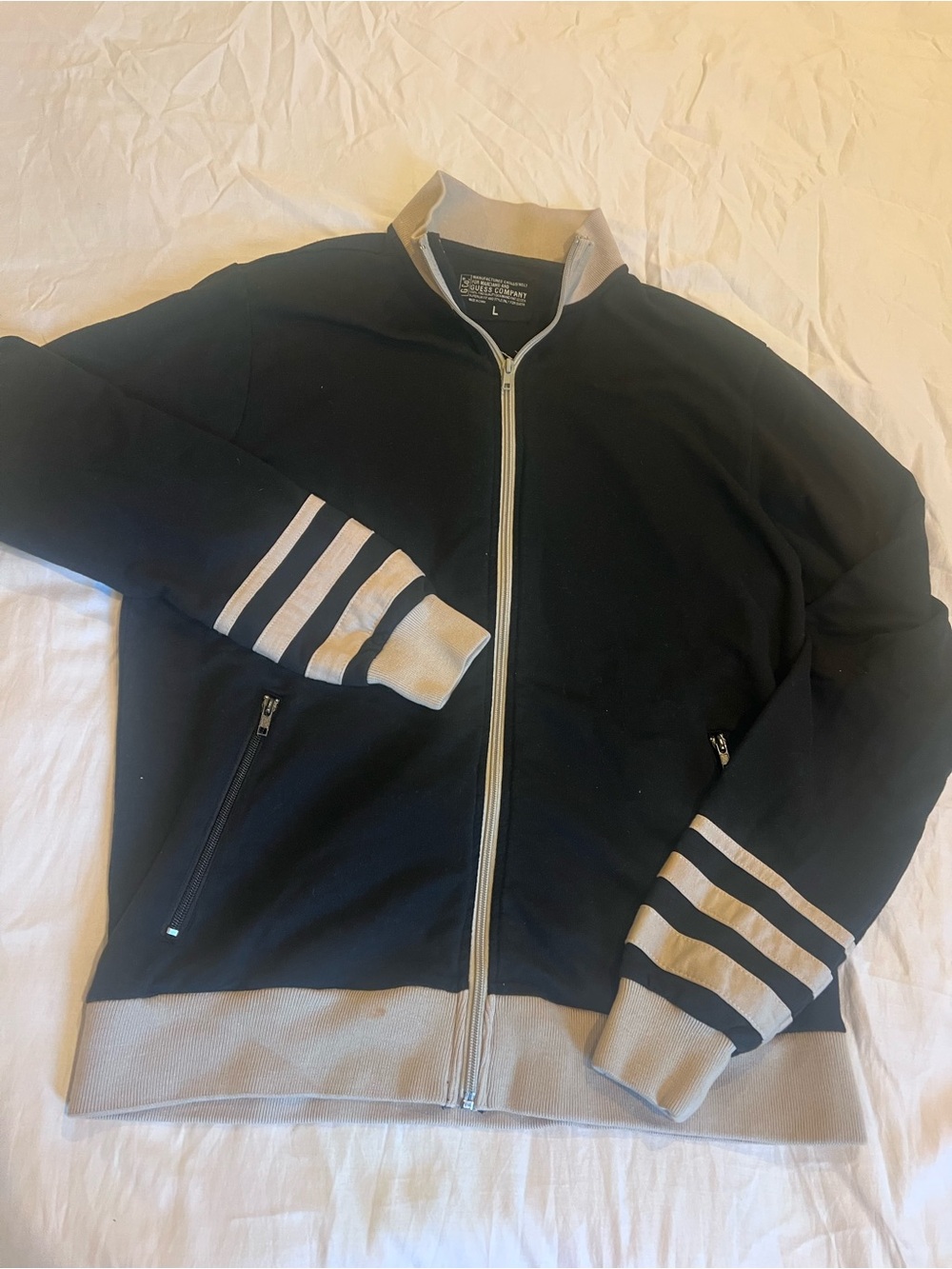 Vintage GUESS Marciano Men's L Black/Gray Striped Full-Zip Track Jacket Pockets